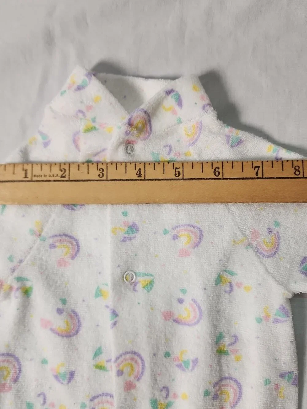 Kent Baby White Footed Sleeper Terry Cloth Medium Rainbows Hearts VTG